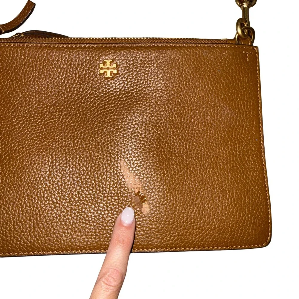 Tory Burch Crossbody Bag Womens Small Tan Fair Pebbled Leather Triple Zip Miller